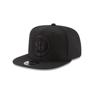 Black Brooklyn Nets Hat - New Era NBA Black On Black High Crown 9FIFTY Snapback Caps USA4935871